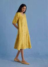 Nami Floral Printed Linen Dress - Ochre